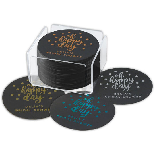 Personalized Black Confetti Round Coasters